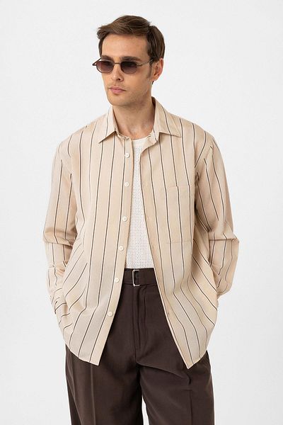 Antioch Men's Beige Contrast Striped Shirt