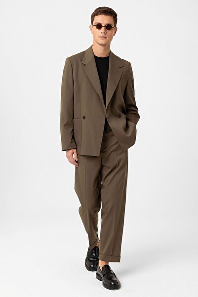 Antioch Haki Relax Fit Kruvaze Kapama Erkek Teknik Blazer Ceket