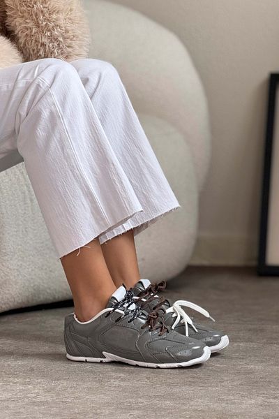 NİŞANTAŞI SHOES Pantofi sport cu șireturi pentru femei Fabian Gri Matte Talpă plată