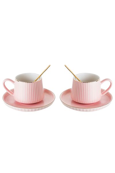 HIC Ceramic Tea Cup With Saucer Set Of 6 Pcs