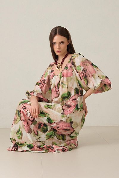 Setre Pink Boat Neck Sleeves and Pattern Detailed Comfortable Cut Dress