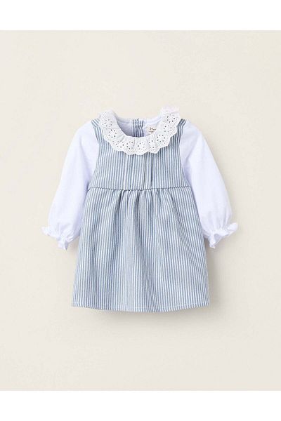 Ziddy Striped Cotton Dress for Newborn Girls, Blue/White