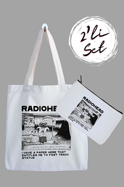 designedfy Radiohead Printed Cloth Bag and Pen Holder 2-Piece Advantage Set