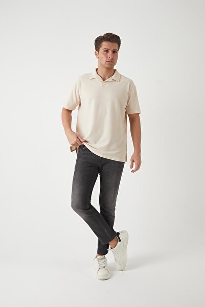 Valiberta Beige Polo Neck Men's T-Shirt Terry Fabric