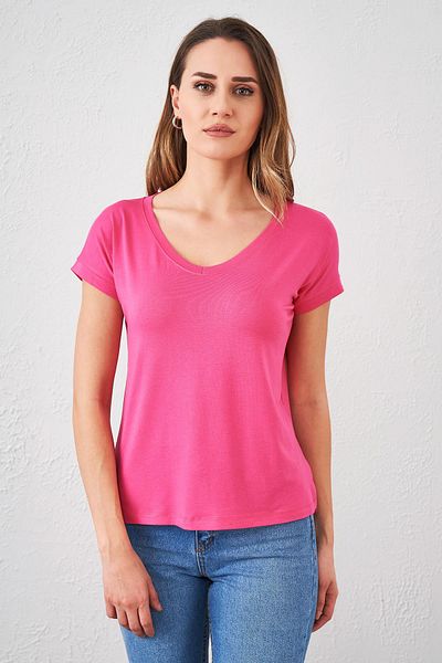 TENA Tricou largi de damă fucsia cu decolteu în V