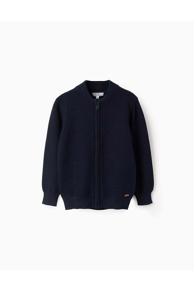 Ziddy Cardigan with Cotton Texture for Boys, Dark Blue