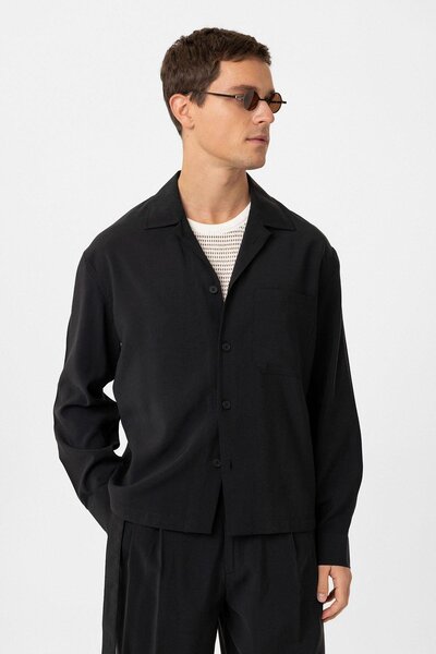 Antioch Siyah Relax Fit Modal Kumaş Erkek Gömlek
