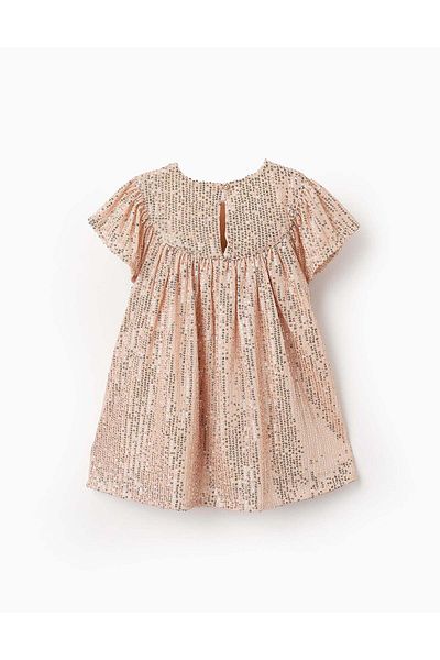 Ziddy Sequinned Dress for Baby Girls, Beige/Pink Gold
