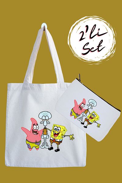 designedfy Spongebob Printed Cloth Bag and Pen Holder 2-Piece Advantage Set