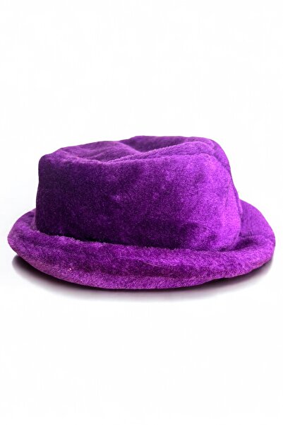 Mevo Kadın Düz Mor Renkli Peluş Bucket Kova Şapka
