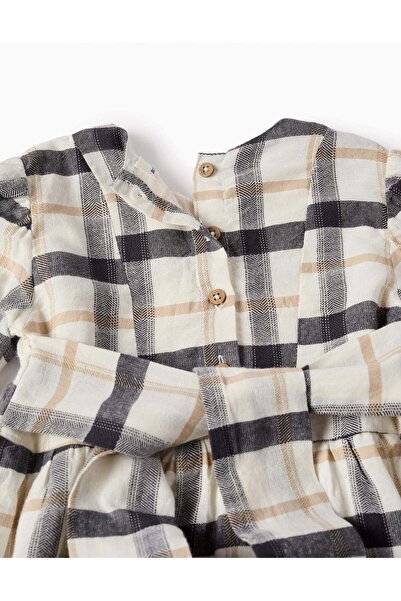 Ziddy Cotton Dress with Check for Baby Girls 'B&S', White/Beige/Grey
