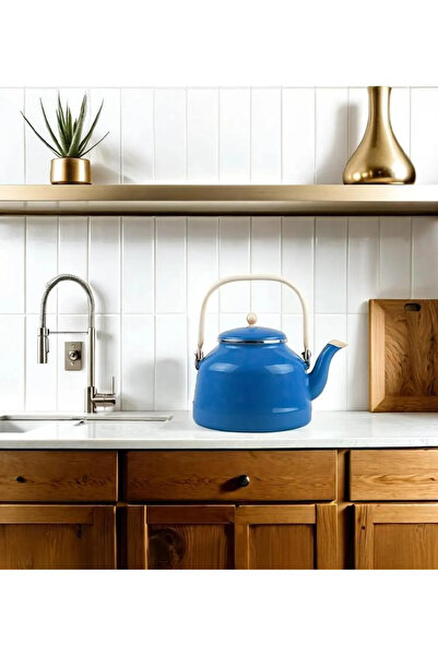 FAYA HOME Alev Emaye Mavi Çaydanlık 2,5 Litre Tekli Üstten Tutmalı Çinko Bitki Çayı Demliği