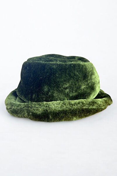 Mevo Kadın Düz Haki Renkli Peluş Bucket Kova Şapka