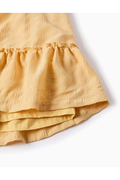 Ziddy Peasant Dress in Dobby Fabric for Girls, Yellow