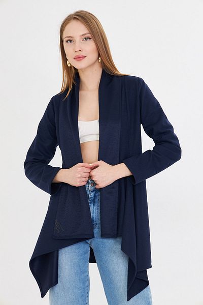 armonika Women's Navy Blue Shawl Collar Casual Cardigan Arm-25K 001116