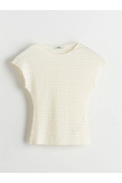 LC Waikiki Xside Ecru Crew Neck Textured Women's Blouse