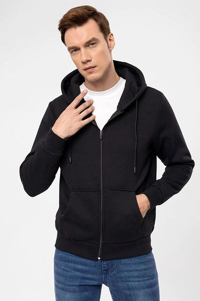 SÜVARİ Black Hooded Zippered Sweat Cardigan - 3 Thread