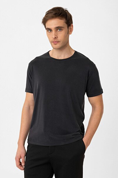 Antioch Black Regular Fit Modal Technical Fabric Men's T-Shirt