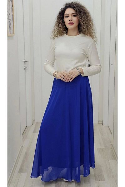 lodmela 6003-Saks Model Fusta evazată din șifon cu talie elastică