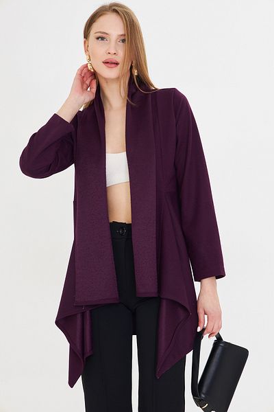 armonika Women's Purple Shawl Collar Stitched Loose Cardigan Arm-25K 001116