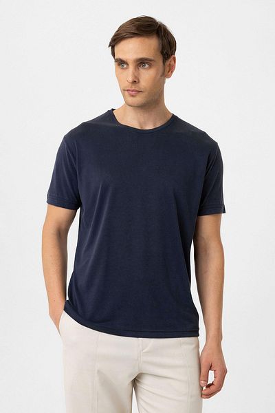 Antioch Navy Blue Regular Fit Modal Technical Fabric Men's T-Shirt