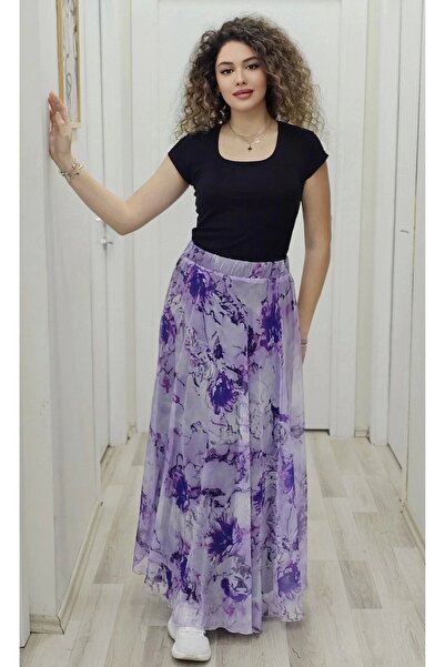 lodmela Фіолетова шифонова спідниця - з еластичним поясом і кльош-силуетом 6003