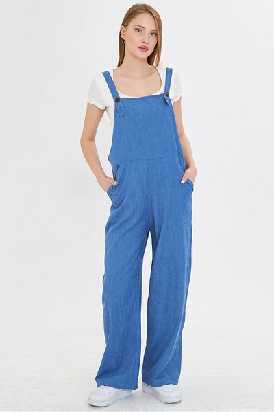 armonika Women's Indigo Velvet Pocket Wide Leg Thin Corded Gardener Overalls Arm-25K 001036