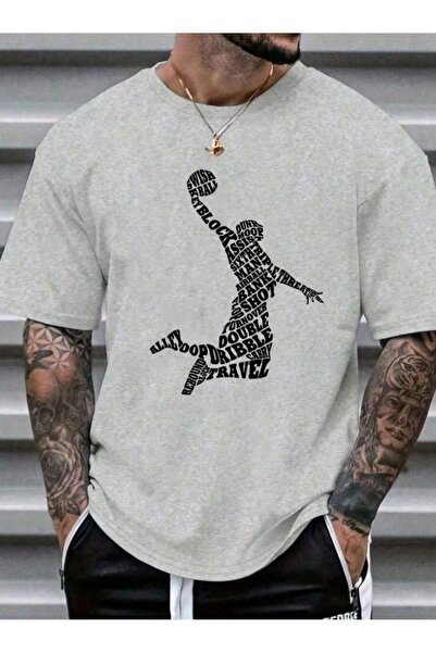 NO 601 Ανδρικό μπλουζάκι με στάμπα Grimelange Basketball Figured Oversize