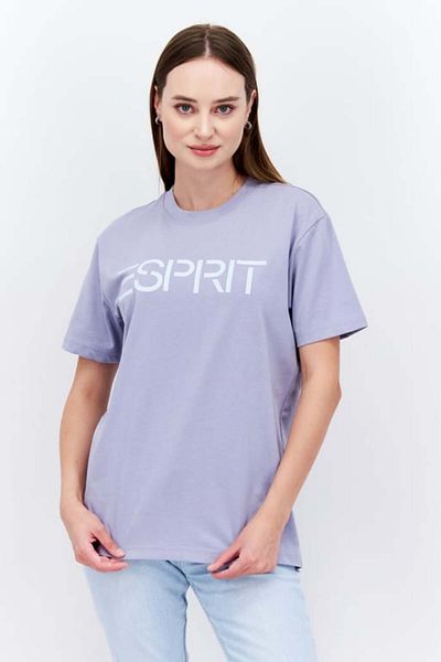 Esprit Women Crew Neck Short Sleeve Brand Logo T-shirt, Lavender