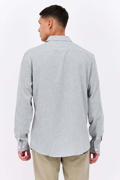 Perry Ellis Men Stretch Fit Micro Check Long Sleeves Casual Shirt, White