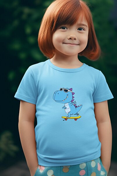 oneagılyazı Skateboarder Dinosaur Štampano Dete Oversize kroj T-shirt