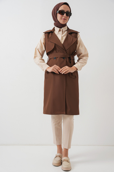 Bigdart 5911 Double Breasted Collar Trench Coat Vest - Brown
