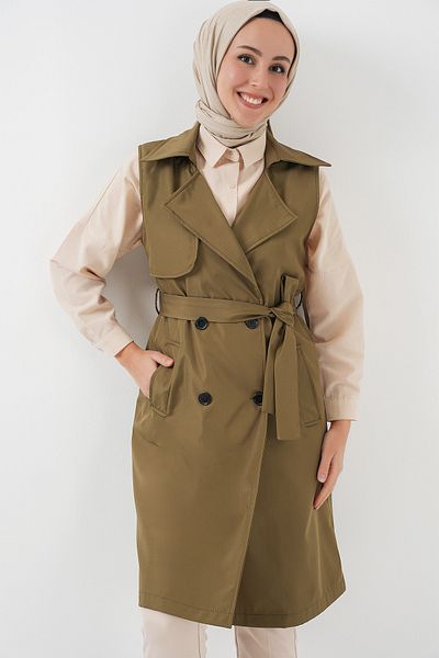 Bigdart Vestă Trench cu guler dublu - Model Kaki