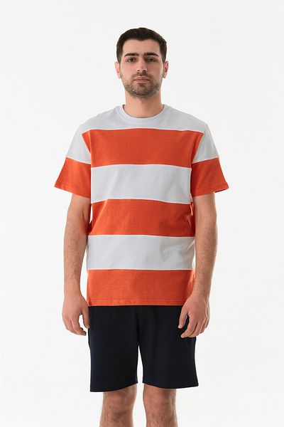 Fulla Moda Μπλουζάκι με ριγέ λαιμόκοψη Oversize