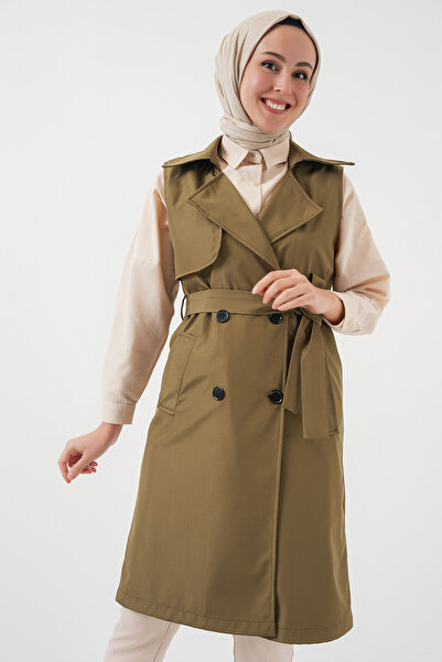 Bigdart 5911 Kruvaze Yaka Trençkot Yelek - Haki