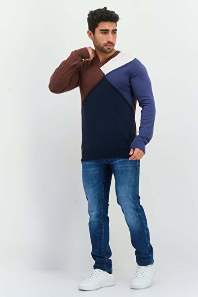 Perry Ellis Men V-Neck Long Sleeves Colorblock Sweater, Navy