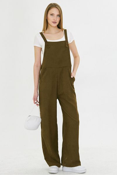 armonika Women's Dark Khaki Pocket Corded Gardener Overalls Arm-25K 001036