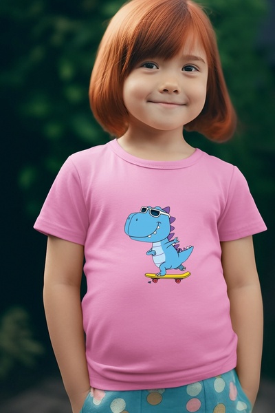 oneagılyazı Skateboarder Dinosaur Štampano Dete Oversize kroj T-shirt