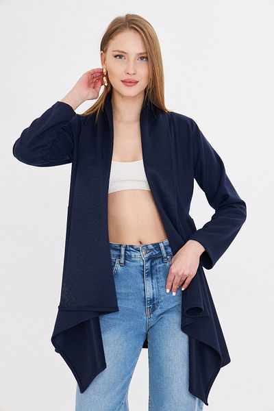 armonika Women's Navy Blue Shawl Collar Casual Cardigan Arm-25K 001116