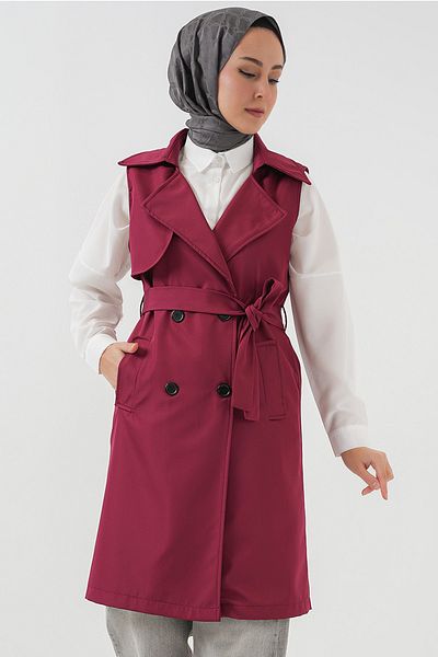 Bigdart 5911 Double Breasted Collar Trench Coat Vest - Claret Red