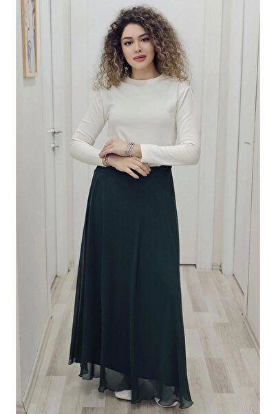 lodmela Зелена спідниця з шифону - на талії гумка, модель 6003