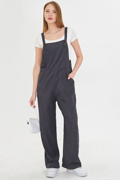armonika Women's Smoked Velvet Pocket Wide Leg Thin Corded Gardener Overalls Arm-25K 001036