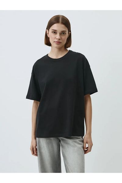 COMBİNE MİCHAİL Tricou de bază negru, 100% bumbac, cu decolteu triplu