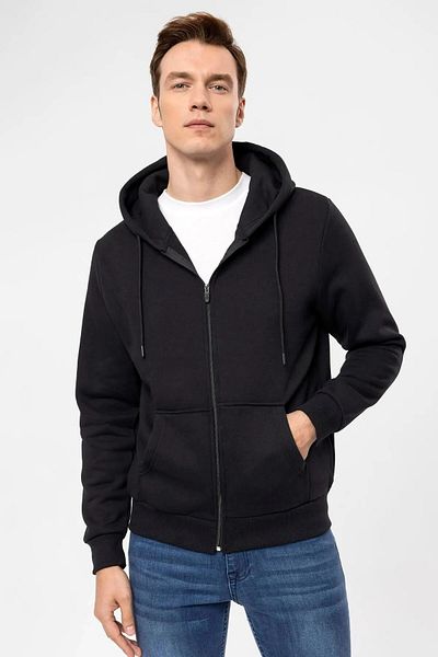 SÜVARİ Black Hooded Zippered Sweat Cardigan - 3 Thread