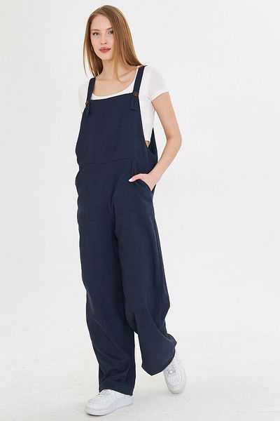 armonika Navy Blue Velvet Pocket Corded Long Slim Jumpsuit Arm-25K 001036