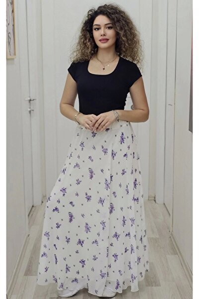 lodmela Біла/лілова спідниця з шифону з воланами - на талії гумка 6003