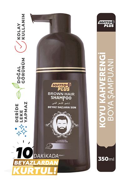 Softto Plus Braunes dunkles Kastanien-Shampoo (kein weißes Haar mehr, 10 Minuten) 350 ml KeyÜrün414