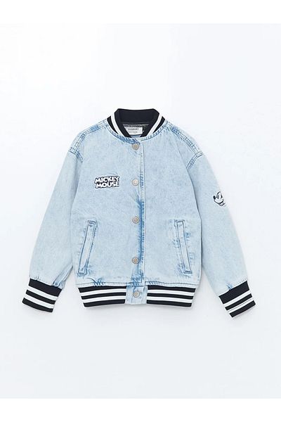 LC Waikiki LCW ECO Синьо дънково яке за момиче с бродирани Мики Маус