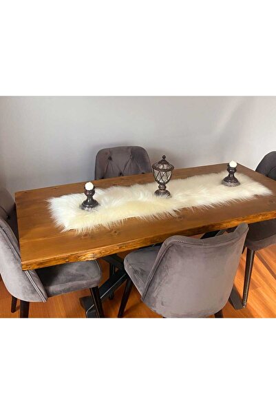 KNC EXCLUSİVE CLASSİC Runner Cream Fur Plush Table Cloth Stylish Decorative Luxury Elegant Modern Decorative Runner