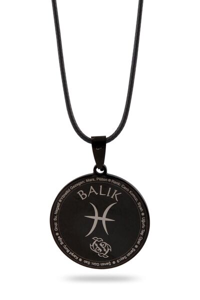 vogutima قلادة رجالية من الفولاذ - قلادة رجالية محفورة باللون الأسود